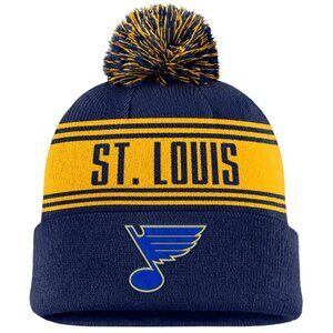 NHL Adult St. Louis Blues 2024 Enforce Navy Pom Cuff Beanie One Size